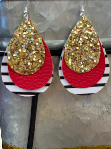 Red/Gold Glitter Layered Stripe Earrings