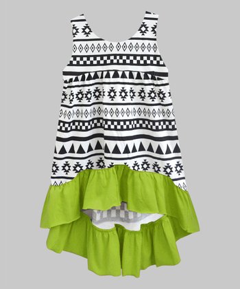 Lime Green & White Geo Dress