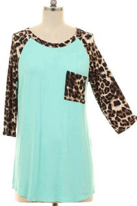 Mint Leopard Pocket Raglan