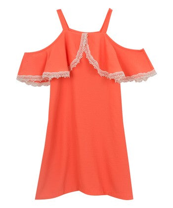 Peach Ruffle Cold Shoulder Dress