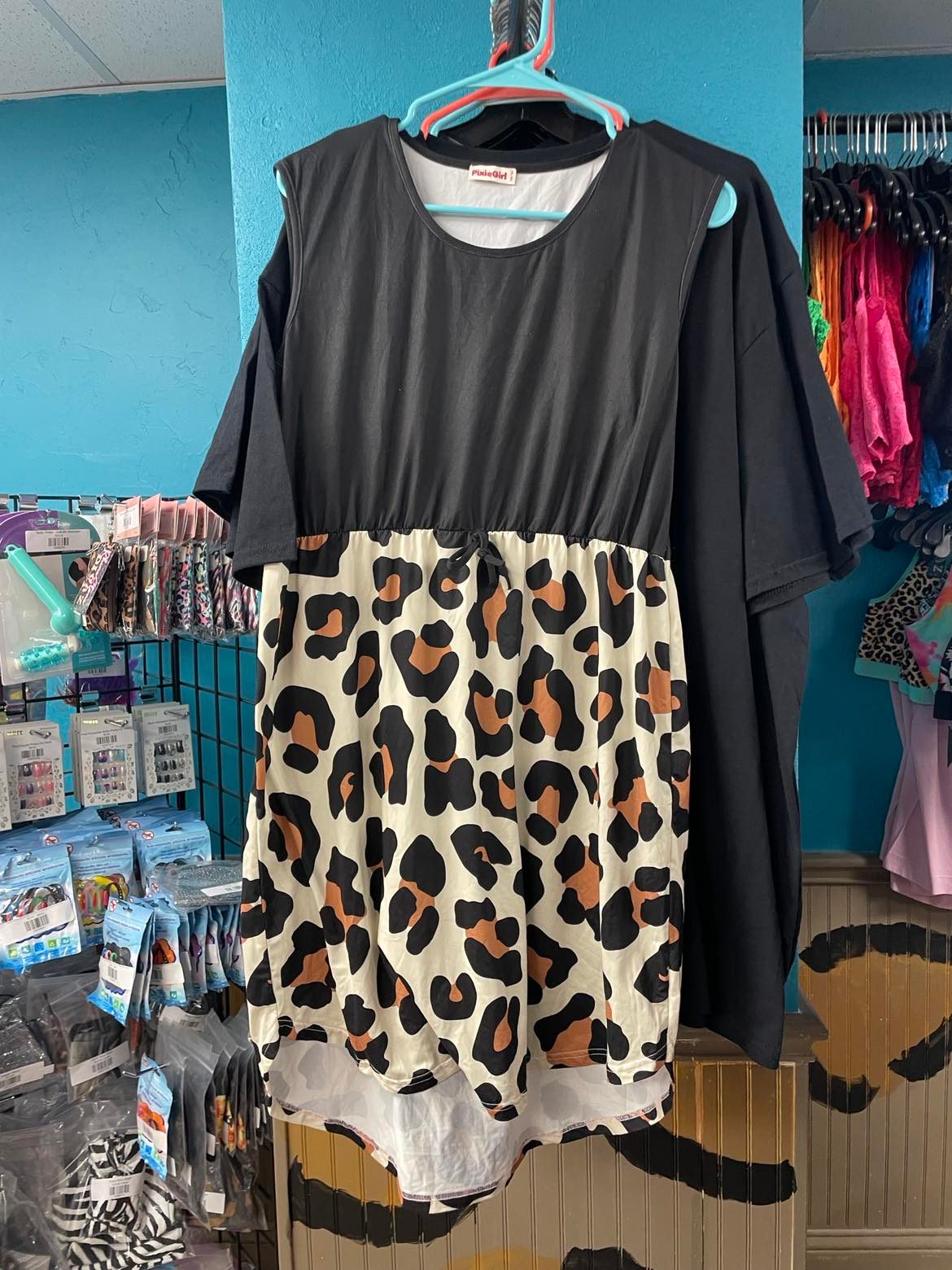 Girls Black/Leopard Tshirt Dress