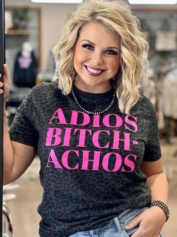 PINK Leopard Adios Bitchachos Tee