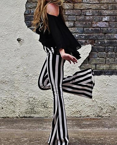 Stripe Bell Bottom Pants