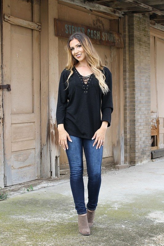 Black Lace Up Top