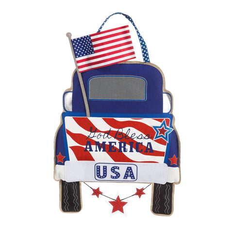 Patriotic Pick-up Truck Burlap Door Decor