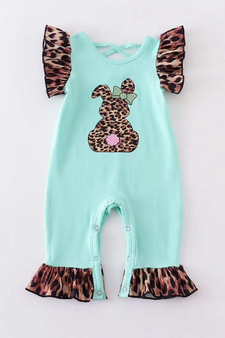 Mint Leopard Ruffle Easter Romper