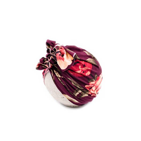 Burgundy Bloom Vintage Head Wrap Cap