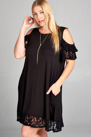 Black Lace Cold Shoulder Dress