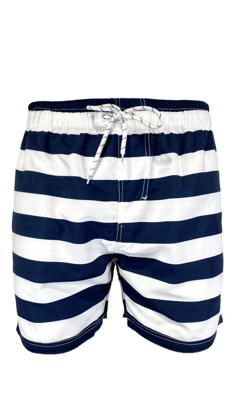 Navy Stripe Mens Swim Trunks