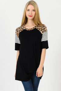 Black Leopard Stripe Knot Top