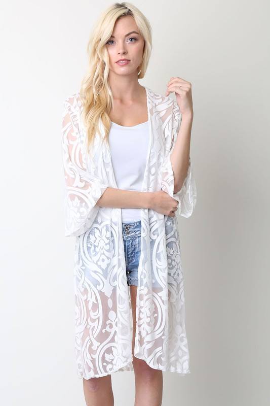 White Mesh Lace Cardigan