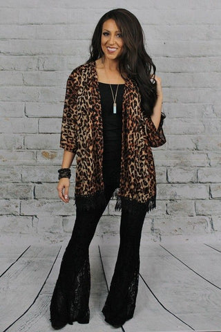 Leopard With Black Lace Trim Cardigan