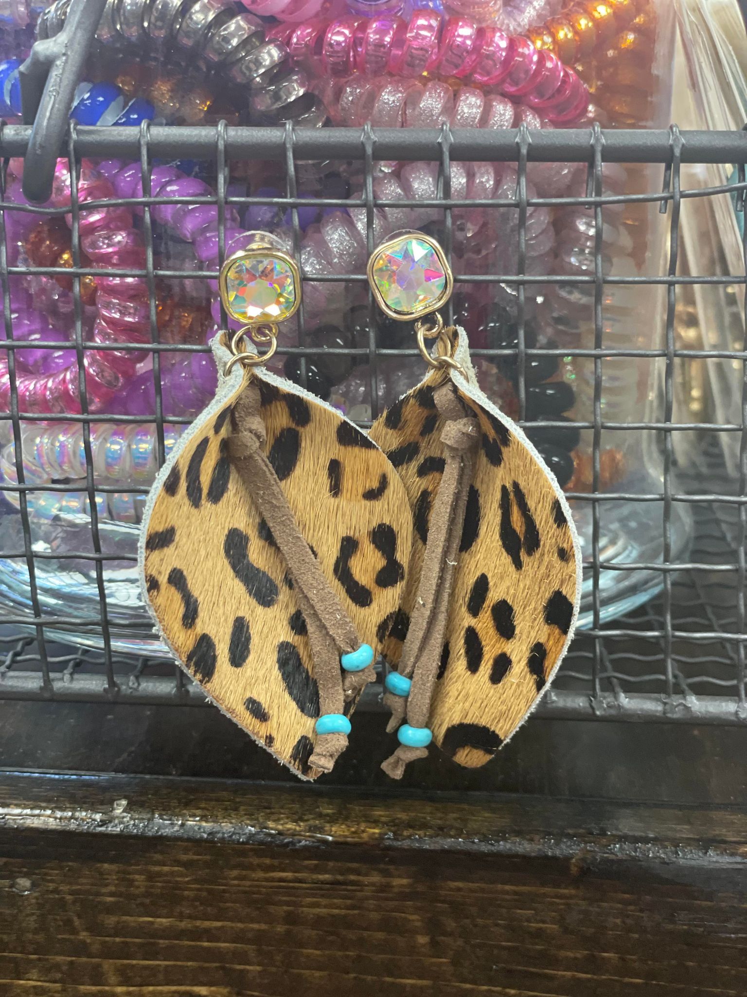 Tan AB Leopard Hair On Hide Earrings