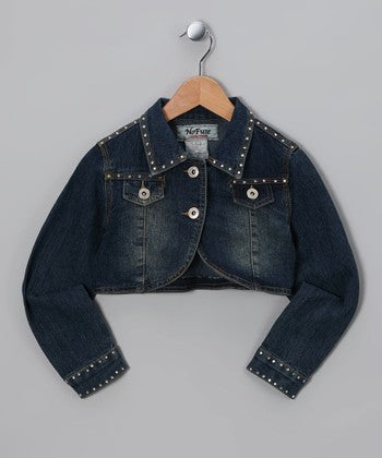 Girls Crop Denim Bling Jacket