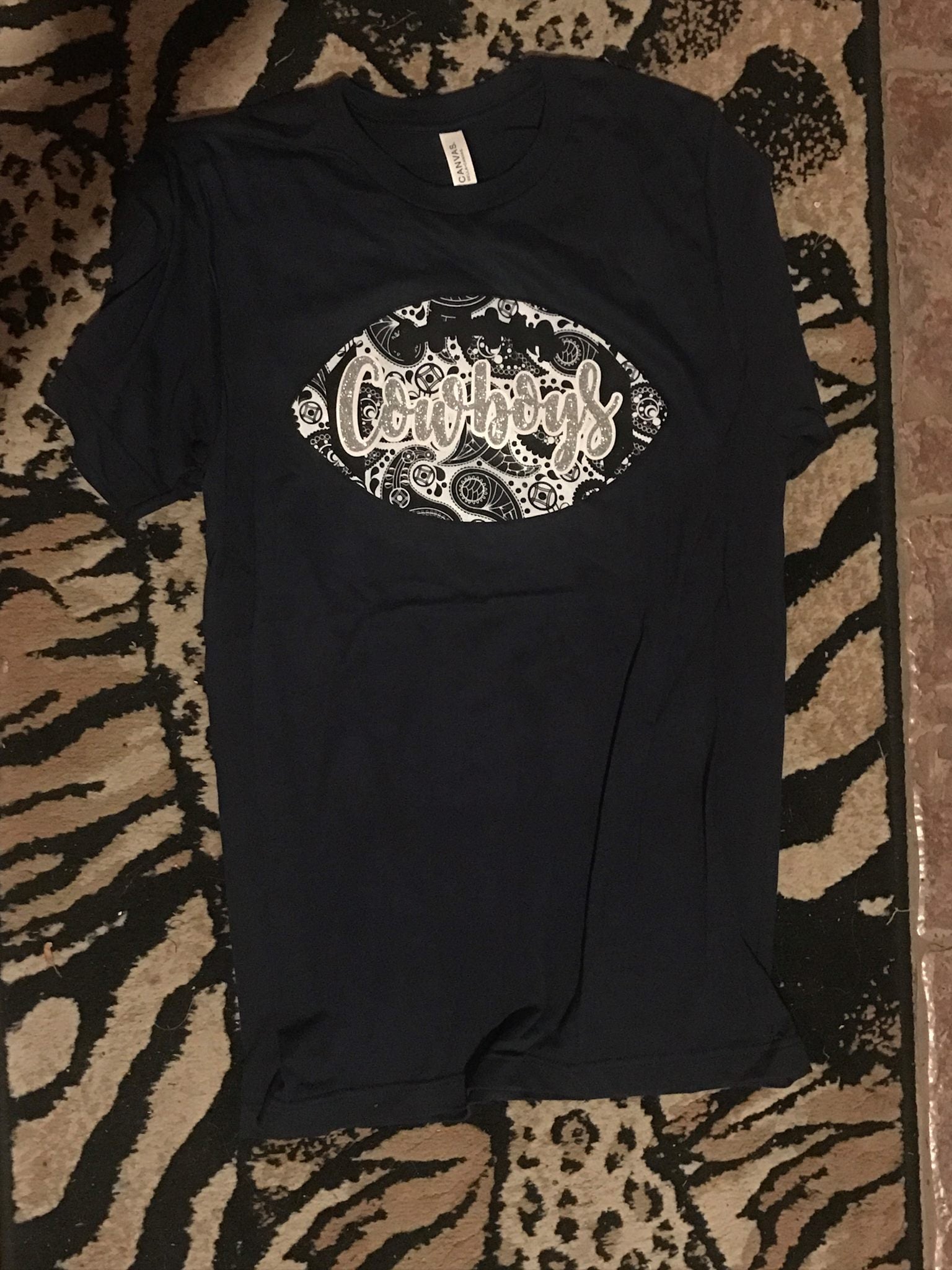 NAVY Glitter Cowboys Paisley Football Tee