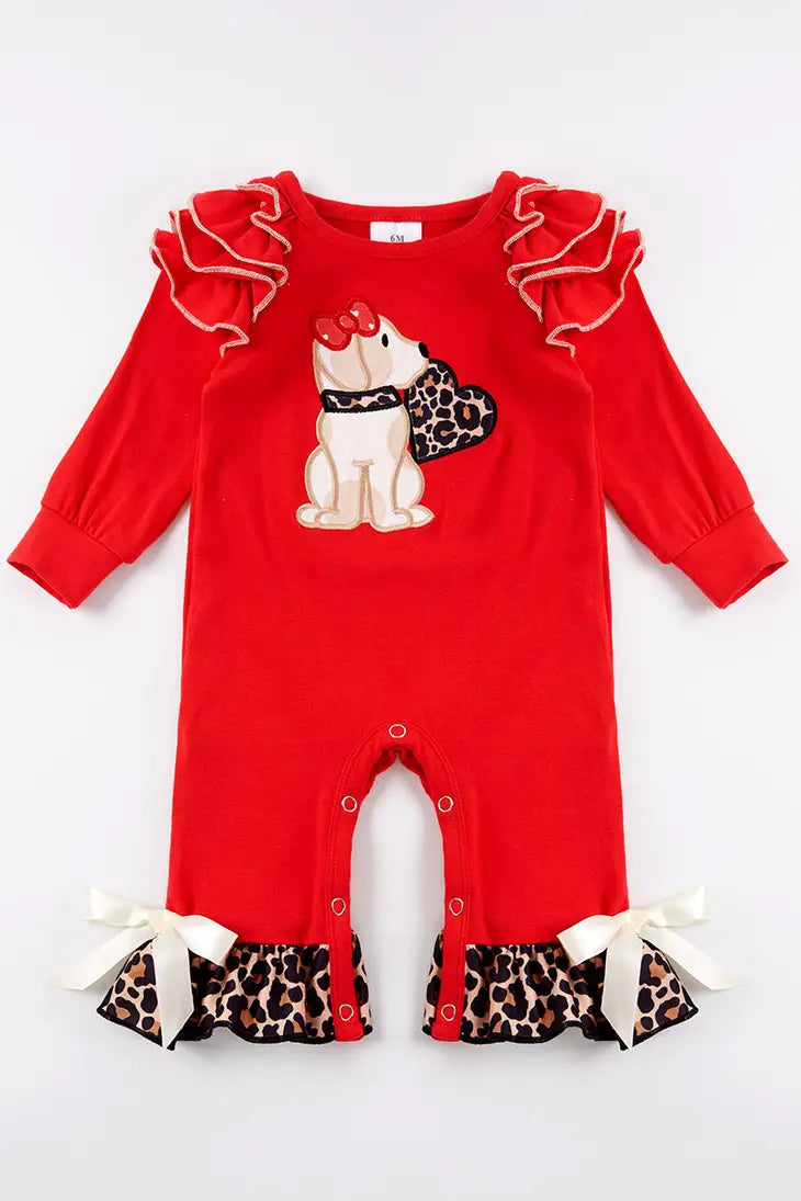 Red Leopard Dog Heart Romper