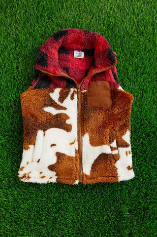 Kids Sherpa Plaid/Cow Vest