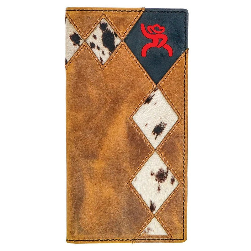 "ROUGHY CRAZY HORSE" RODEO ROUGHY WALLET TAN/BLACK W/DIAMOND PATCHWORK