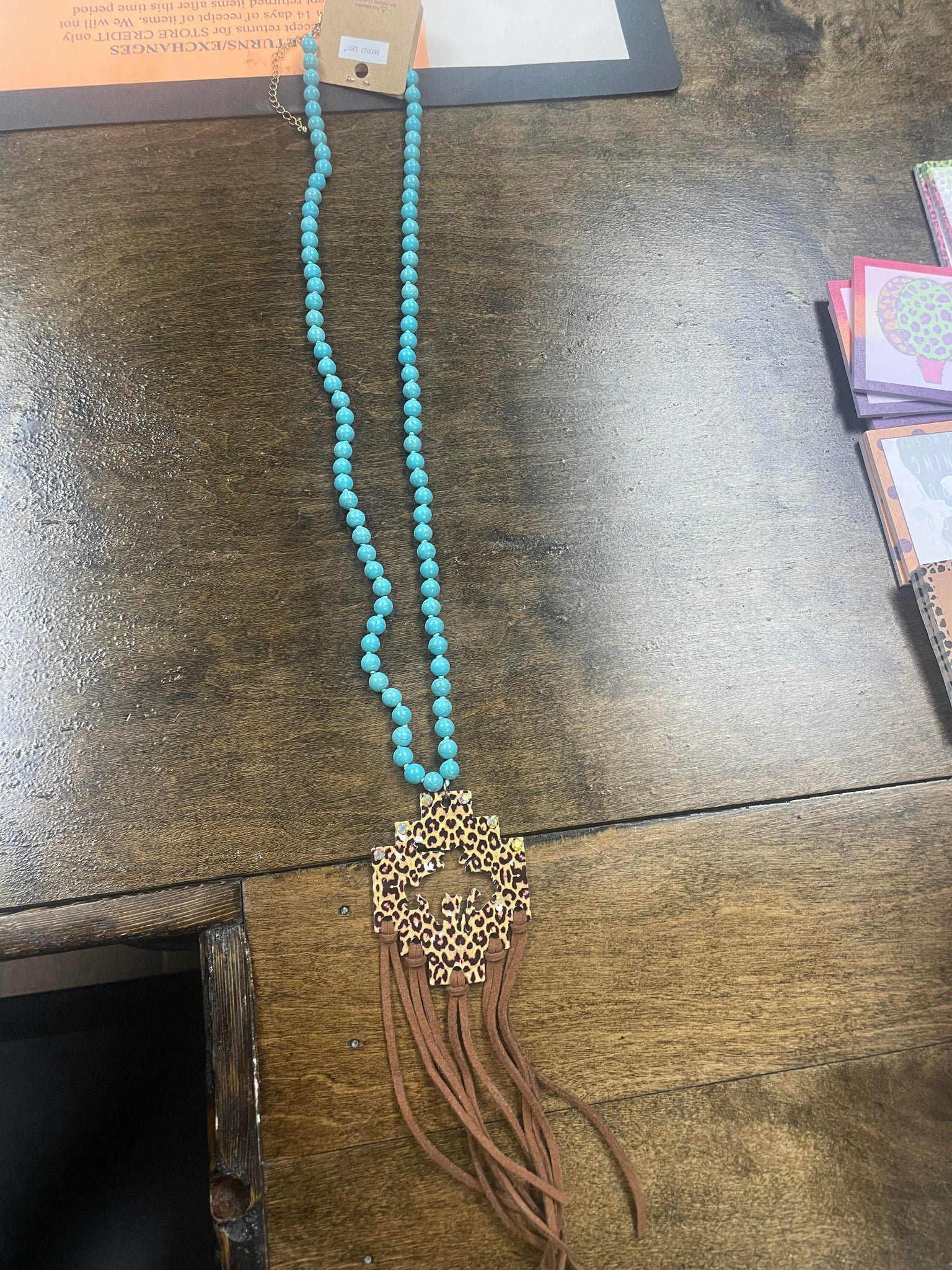 Leopard Bronc Fringe Necklace