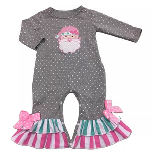 Grey/Pink Ruffle Santa Romper