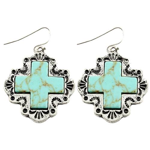 Turq Stone Metal Cross Earring