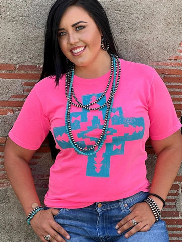 Neon Pink/Teal Aztec Tee