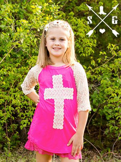 Pink/Ivory Lace Cross Top