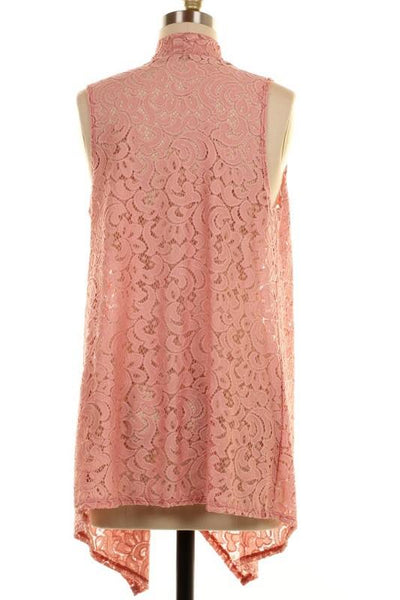 Pink Lace Vest Cardi