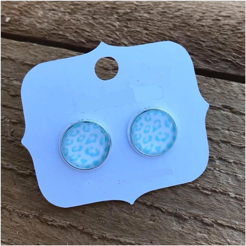 Blue/White Leopard Druzy Earring