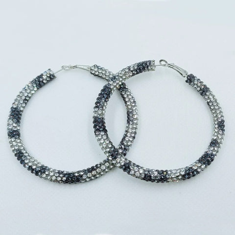 Black/Clear Leopard Rhinestone Hoop Earrings