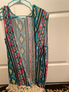 Bright Aztec Tassel Cardi Vest